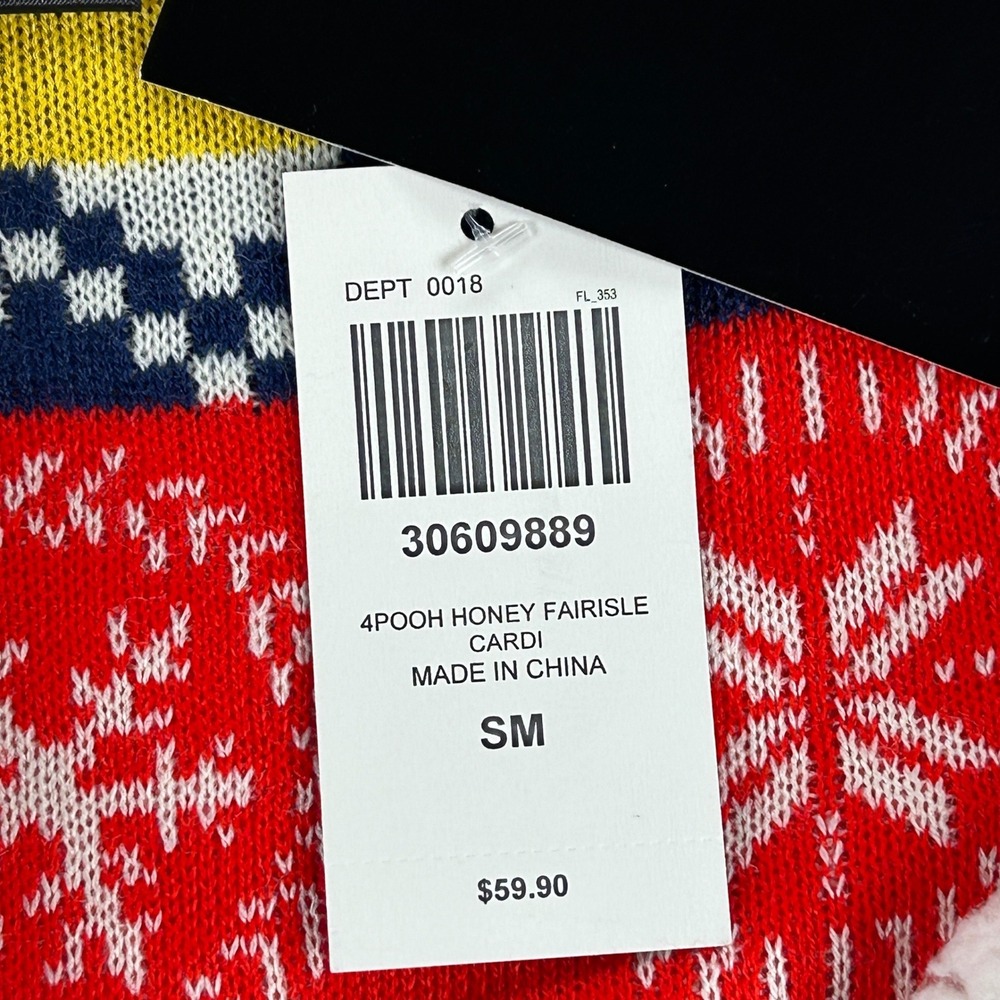Hot Topic Disney Winnie the Pooh Cardigan Women SM Blue Fair Isle Sherpa Hood - Picture 9 of 15